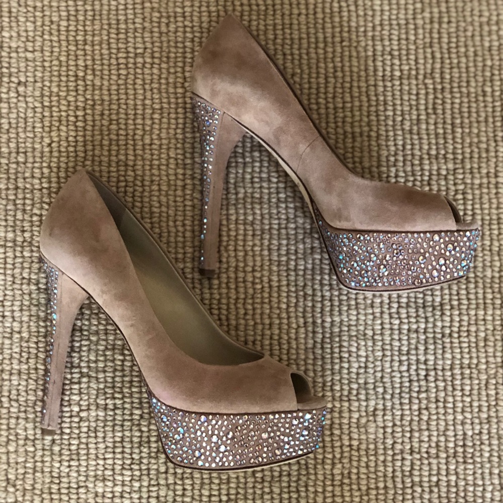 B Bryan Atwood crystal studed platform pumps